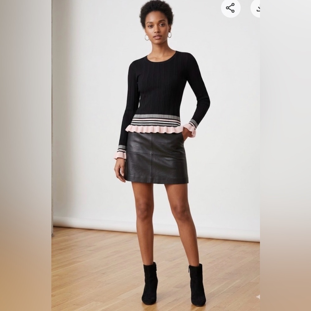 Milly New York Ribbed Knit Ruffle Hem Peplum Top Size M